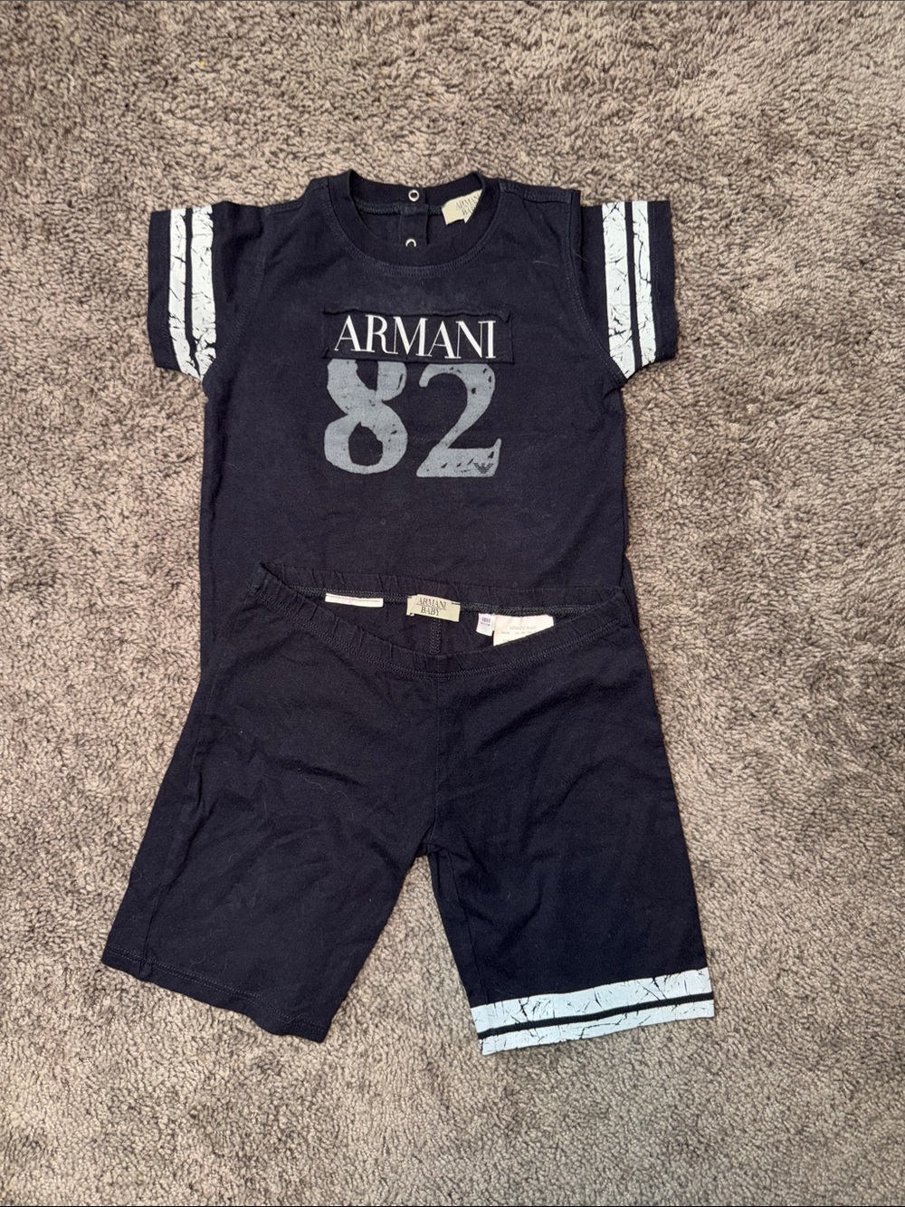 Giorgio Armani Kids Navy Pajama Set with White Stripe Accents